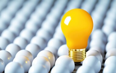 Poster - A unique yellow light bulb stands out among white eggs, symbolizing creativity and innovative ideas in a dynamic environment.
