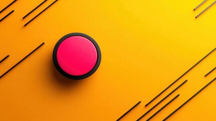 Poster - A vibrant pink button against a bold yellow background, creating a striking visual contrast with dynamic black lines.