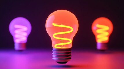 Poster - Vibrant neon light bulbs with glowing filament, creating an artistic and modern ambiance in a dark setting.