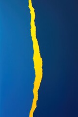 Poster - An abstract image showcasing a bold tear of vibrant yellow against a serene blue background, perfect for thematic compositions.