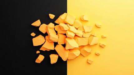 Poster - Abstract composition featuring bright yellow fragments against a contrasting black background, perfect for modern design themes.