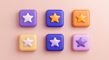 Poster - Colorful star-shaped buttons on a soft background, perfect for web design, apps, or creative projects.