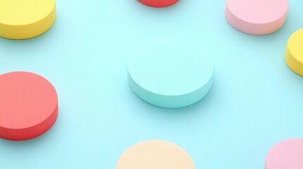 Poster - Colorful circular shapes on a soft blue background, creating a vibrant and playful composition perfect for design inspiration.