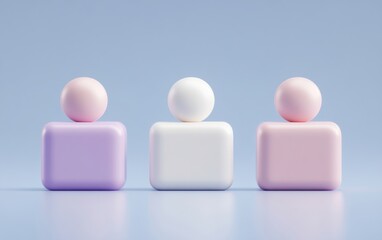 Poster - Colorful abstract figures representing diversity and teamwork in a minimalist style on a soft gradient background.