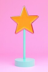 Poster - A vibrant orange star on a mint green base against a pink background, perfect for creative, fun themes and decorative design projects.