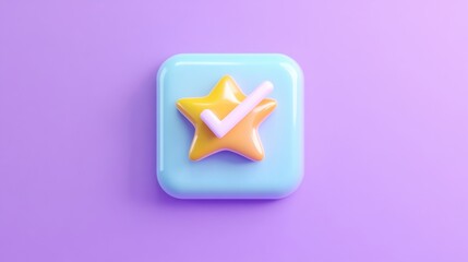 Poster - A colorful star icon with a check mark on a pastel background, symbolizing approval and positive feedback.