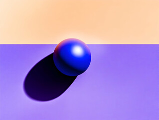 Poster - Blue Sphere Casts Shadow on Purple Surface with Peach Background