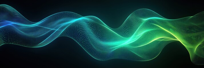 Fototapete - Colorful abstract wave patterns showcasing dynamic movement and fluidity in a digital space with vibrant hues of blue and green. Generative AI