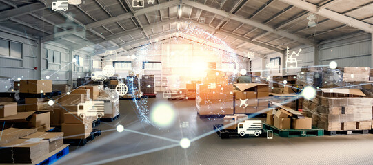 Poster - warehouse, factory, network, dx, digital transformation, iot, logistics, wms, transportation, traffic, luggage, traceability, iiot, distribution center, transportation industry, delivery, production, 