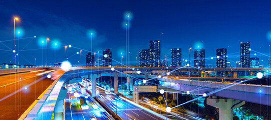 Aufkleber - network, city, society, traffic, road, infrastructure, automobile, banner, copy space, design, advertisement, horizontal, panorama, image, visual, iot, dx, digital transformation, ict, its, maas, uplo