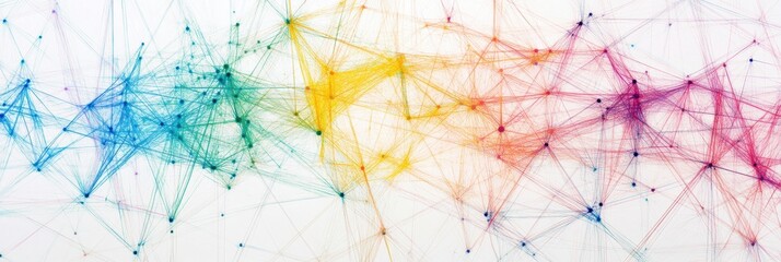 Fototapete - Colorful abstract network illustration showcasing connections and interactions among points and lines. Generative AI