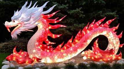 Wall Mural - Illuminated Dragon Lantern Festive Display Night