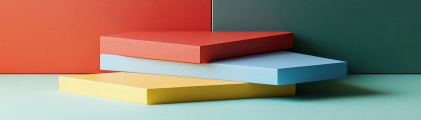 Poster - A vibrant arrangement of colorful blocks stacked on a flat surface, showcasing geometric shapes and vivid hues against a minimalist backdrop.