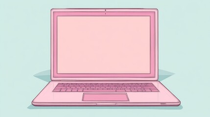 Poster - A minimalist pink laptop with a blank screen, suggesting a focus on creativity or design.