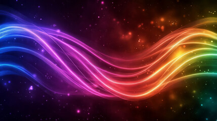 Poster - Vibrant waves of color flow through cosmic background, creating dynamic representation of digital convergence. interplay of light and color evokes sense of energy and movement