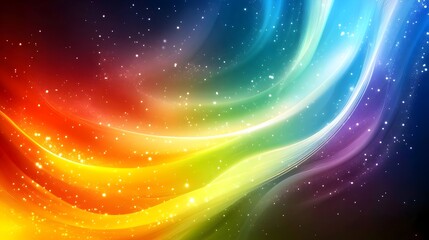 Poster - Vibrant Rainbow Abstract Background Colorful Swirls Glowing Stars Design Digital Art Illustration Graphic Resource Modern Wallpaper Festive Energetic Shiny     