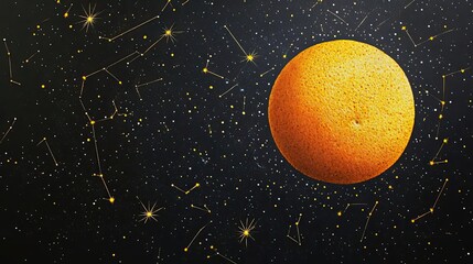Wall Mural - golden planet amidst constellations in a dark sky