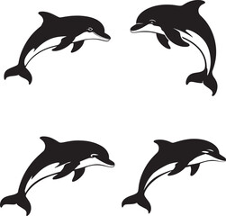  Elegant Black Dolphins Vector Illustration Design