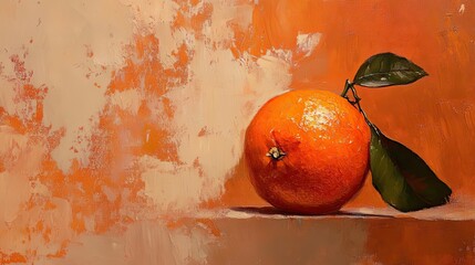 Sticker - Impasto Orange Still Life Painting With Leaves