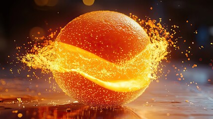Poster - orange sphere exploding in golden particles