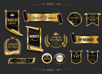 Wall Mural - vip, premium and gold award emblem black and gold isolated on gray background 02.eps