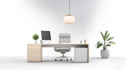 Poster - A chic and trendy workspace featuring a mix of industrial decor and soft neutral tones, highlighting the popularity of urban minimalism in modern offices