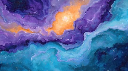 Poster - Vibrant cosmic art piece overhead view in deep space background with soft glow