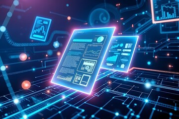 Fototapete - Digital documents created using future world technology. automated invoice and receipt management concept.	