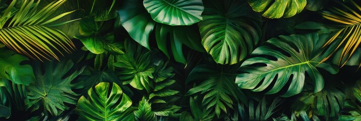 Aufkleber - Lush green foliage showcasing diverse tropical plant leaves in a natural setting. Generative AI