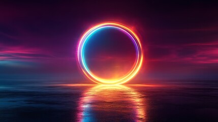 Wall Mural - abstract 3d circle glowing in vibrant hues on a sleek black backdrop