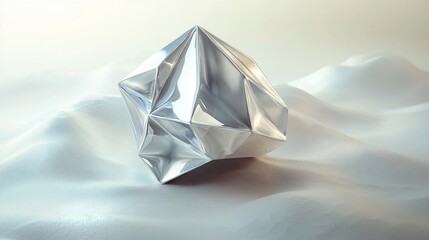 Poster - Polished silver geometric crystal on soft fabric.