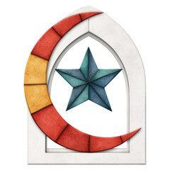 Poster - A star and a crescent moon are on a white background isolated on transparent, png