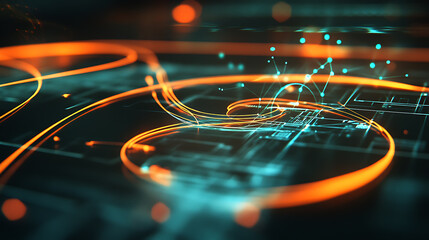 Fototapete - Dynamic digital patterns abstract space graphic design futuristic environment close-up view technology concept
