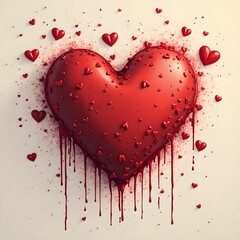 Poster - a large, red heart on a white background, with smaller red hearts scattered around it. The heart appears to be bleeding or dripping with red liquid.