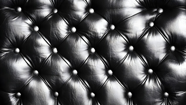 Black leather background with a chesterfield pattern, a luxury and classic interior design