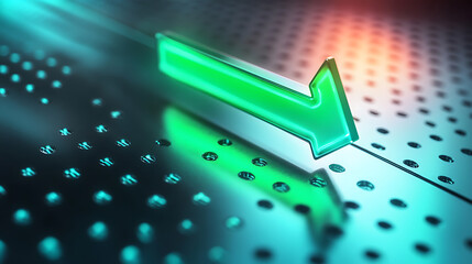Fototapete - Dynamic green arrow movement on metallic surface digital art futuristic environment abstract viewpoint