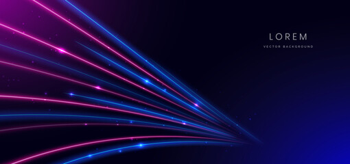 Wall Mural - abstract technology futuristic neon glowing blue and pink light lines with lighting effect on dark b