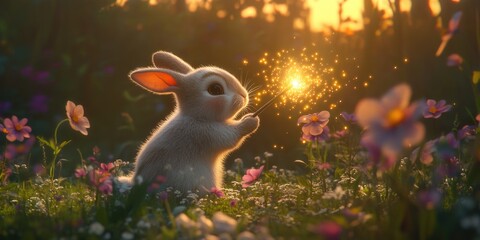 Sticker - Rabbit in flower field