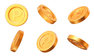 Wall Mural - 3d set of golden coins of philippine peso with different angles. stock vector illustration on isolat