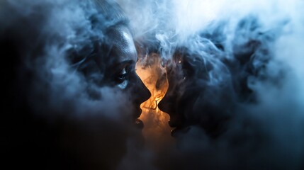 Wall Mural - Enigmatic Faces Emerging from Smoke