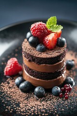 Canvas Print - Chocolate cake with berries and mint