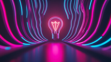 Fototapete - Dynamic neon light bulb illuminating a futuristic tunnel digital art vibrant colors studio conceptual design