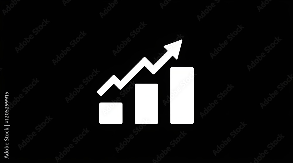 Modern Black-and-White Icon of Bar Chart with Upward Arrow ...