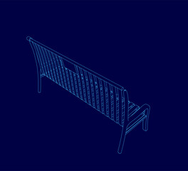 Poster - The image is a blue drawing of a bench with a blue outline