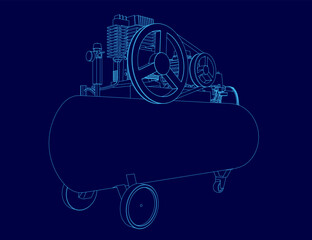 Poster - Blue drawing of a compressor outline. The compressor is shown in a close up view