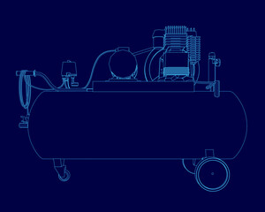 Poster - Blue drawing of a compressor. The compressor is a large