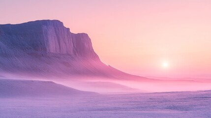 Wall Mural - Pink Desert Landscape with Majestic Mountain at Sunset