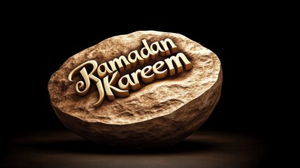 Wall Mural - Celebrating Ramadan with the phrase Ramadan Kareem in beautiful oriental script carved on a stone