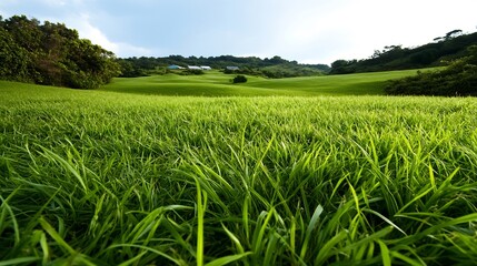 Sticker - Serene Green Meadow Landscape: Rolling Hills and Lush Grass