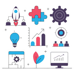 Modern Minimalist Blue & White Business Icons: Perfect for Presentations and Reports app data flat  